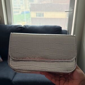 Silver Crocodile-Embossed Clutch
